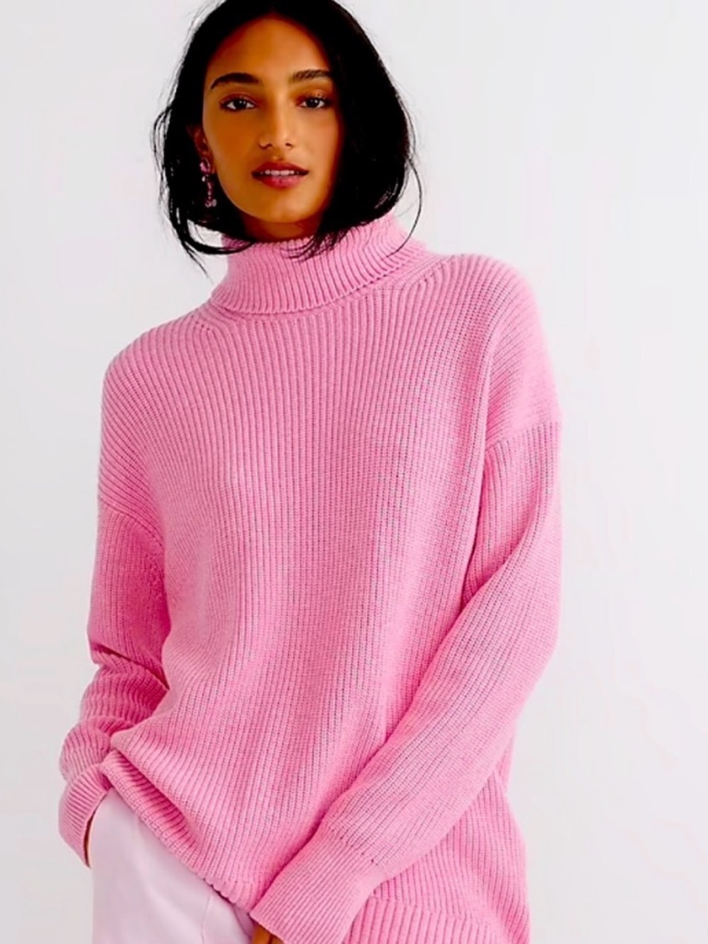 J.Crew Pink Turtleneck Sweater Cotton Cashmere Blend Long Sleeve Size M